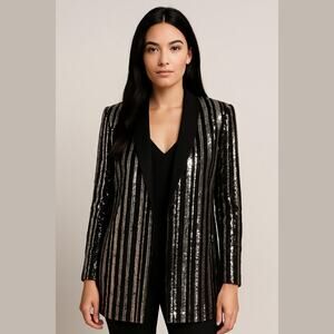 Weavz Black Silver Sequin Cocktail Party Dressy Holiday New Year Open Jacket S